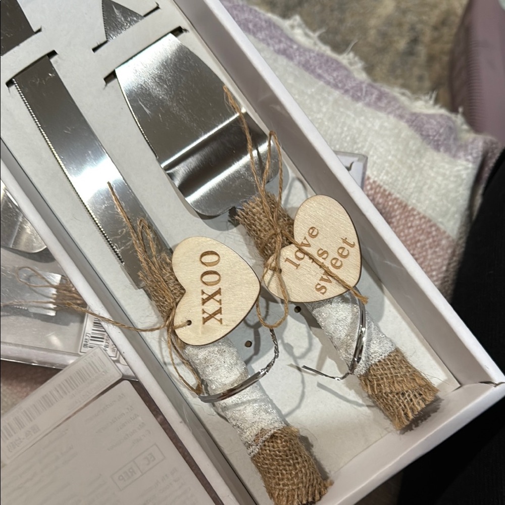 Rustic Burlap and Silver Cake Knife Set